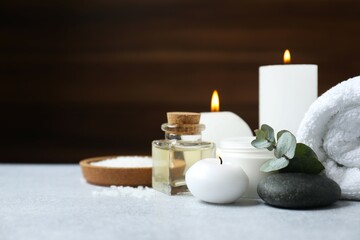 Beautiful spa accessories in a massage room