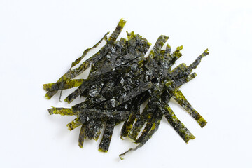 Sliced Seaweed, salted nori laver sheet isolated on white background
