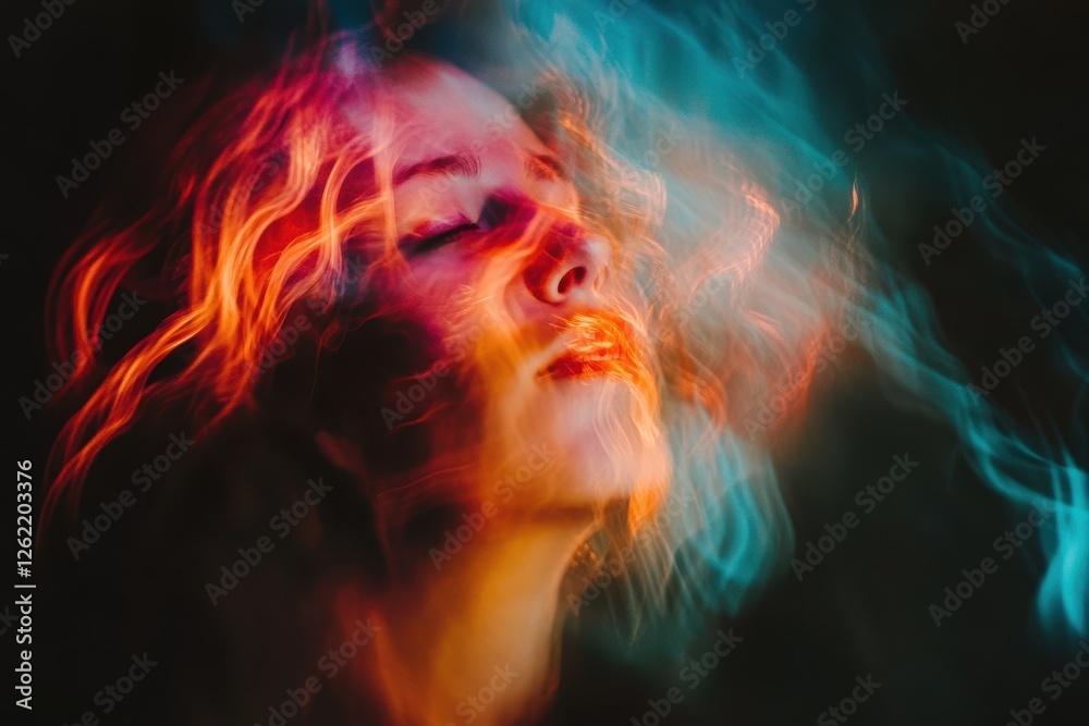 Fototapete multicolored abstract background blending with blurred facial features in a dreamlike atmosphere, ab