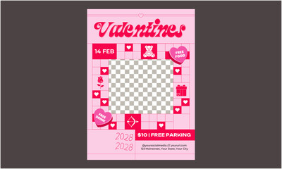 Valentines Party Flyer. Holiday banners, web poster, flyers and brochures, greeting cards, group bright covers