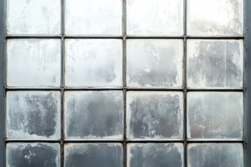 Multi paned window featuring aged glass in a dark frame