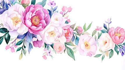 Fototapeta premium peony flowers are a beautiful concept. Floral watercolor arrangement with peonies and other blooms.