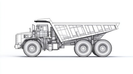Obraz premium Detailed Line Drawing of a Heavy-Duty Dump Truck on White Background