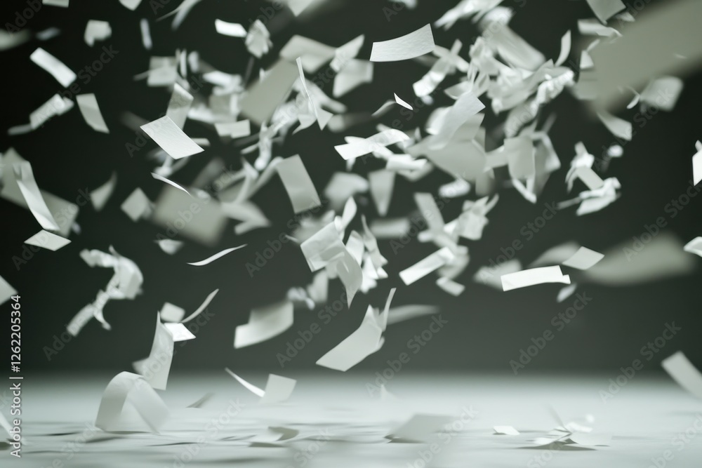 Fototapete Paper particles falling gently in a calm environment creating an artistic visual effect, Falling Paper Particles stock footage