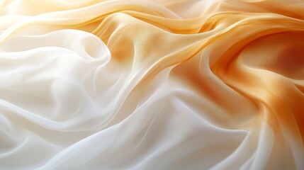 Obraz premium Close Up of Delicate White and Orange Silk Fabric Highlighting Luxurious Texture and Elegant Patterns Capturing the Essence of Sophistication and Grace in Fashion and Textile Design