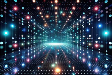 Naklejka premium Illuminated Digital Corridor A Futuristic Scene of Sparkling Lights and Glowing Dots Forming an Enthralling Virtual Pathway