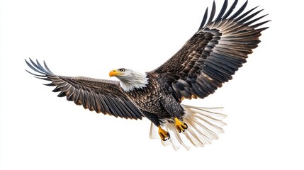 Obraz premium Majestic Bald Eagle in Flight with Outstretched Wings and Sharp Beak