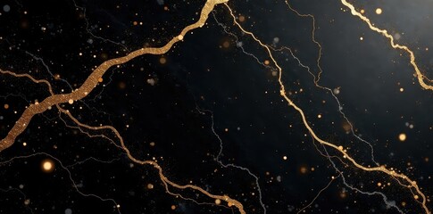 Deep black marble, gold leaf accents, glittering finish Luxurious, high-end abstract , contemporary, elegant