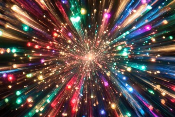 Burst of multicolored lights creating vivid radial pattern with sparkling effect