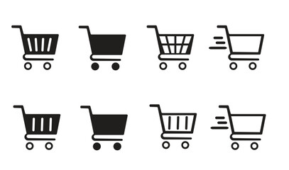 Shopping cart icon set isolated white background