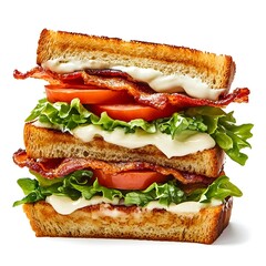 Editorial Food Photograph of Gourmet BLT Sandwich on Bright White Background