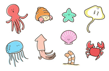 海の生き物セット【手書き風】