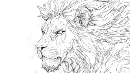 Detailed Lion Illustration in Fine Line Art Style for Typography