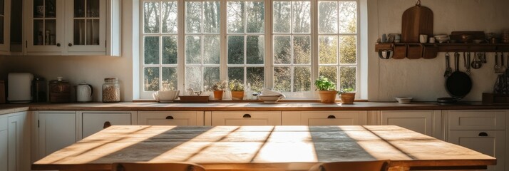 Sunlit Rustic Kitchen Table and Window View