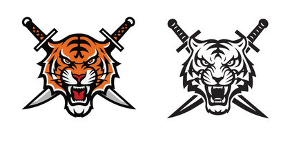 A powerful tribal tattoo design featuring a tiger head illustration in a bold vector style, symbolizing strength and wildlife with a fierce, wild cat face