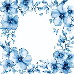 Elegant Blue Watercolor Floral Frame for Wedding Invitations