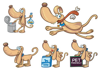 Funny  Dog  set in different poses. Collection isolated   in cartoon style. vector illustration