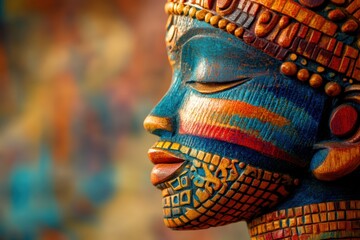 Fototapeta premium Colorful african-inspired tribal mask with abstract patterns