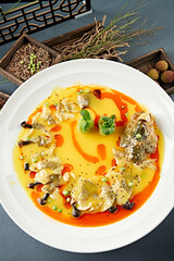 Steamed Sea Bass with Quinoa and Chicken Mushrooms