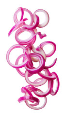 Fototapeta premium flying Sliced red onion isolated on transparent white background, clipping path