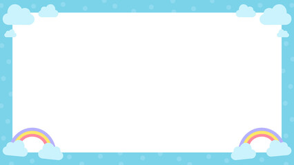 clouds and rainbows with blue frame on white background