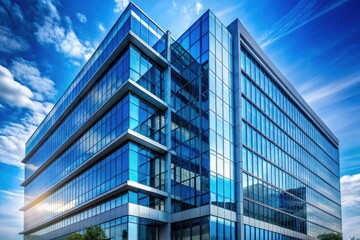 Modern Architectural Design A Stunning Glass Facade Reflecting Blue Skies