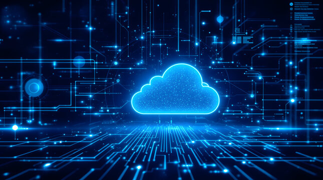 Futuristic Cloud Computing Concept &ndash; Digital Data Storage and Cybersecurity