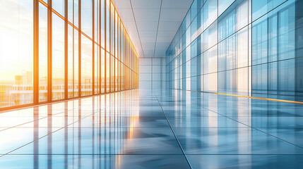 modern exhibition hall with large glass windows reflecting sunlight, showcasing sleek and spacious interior. metallic accents enhance high tech atmosphere