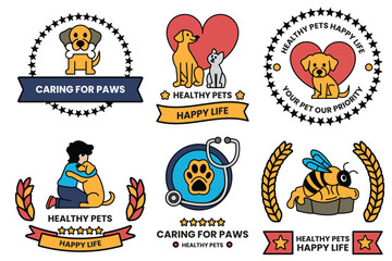 Set of illustrations in the concept of a veterinary clinic in a line style