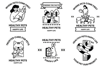 Set of illustrations in the concept of a veterinary clinic in a line style
