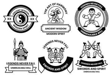 Obraz premium set of illustrations in the concept of Chinese warriors in a line style