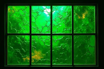 Green Cracked Glass Windowpane Pattern