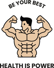 muscular man with a smile on his face is the main focus of the image in the style of sign illustrations