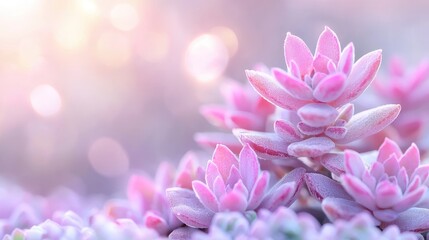Pink succulents, garden bokeh, springtime, nature beauty, website banner