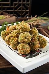 Fried Vegetables, Dried Shrimp and Cat’s Head Meatballs