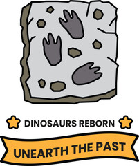 A cartoon drawing of dinosaur footprints on a rock in the style of sign illustrations