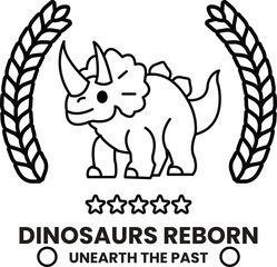 A dinosaur is standing in front of a crown of wheat in the style of sign illustrations