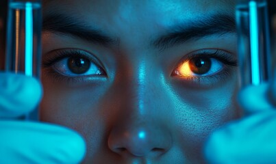 Biohacking Hope: A scientist holds a vial of glowing liquid, their eyes filled with both fear and hope, as they push the boundaries of genetic, Generative AI