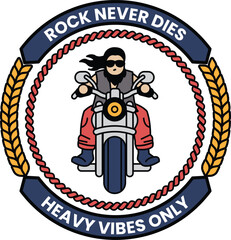 A man on a motorcycle with the words in the style of sign illustrations