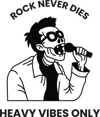A skeleton singing with a microphone in the style of sign illustrations