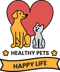 A dog and cat are sitting in a heart in the style of sign illustrations