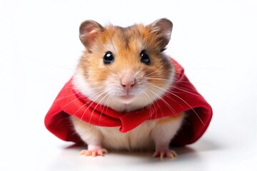 Adorable Hamster in Tiny Cape, Isolated White Background - Panoramic Stock Photo