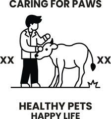 A man is petting a cow in the style of sign illustrations