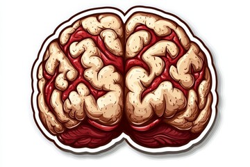 Obraz premium Detailed anatomical illustration of a human brain with vivid red and beige tones, emphasizing biological structure and cognitive networks in premium vector format