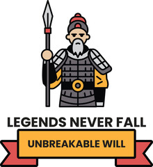 A man holding a spear in the style of sign illustrations
