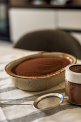 Homemade tiramisu in a beautiful dish