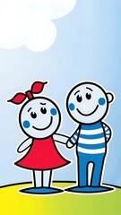 a digital illustration of a young boy and girl