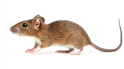 Small Brown Rodent With Large Ears and Whiskers on White Background
