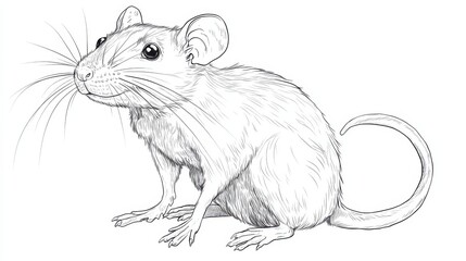 Hand-Drawn Sketch of a Cute and Detailed Mouse Illustration