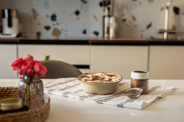 Homemade tiramisu in a beautiful dish